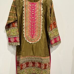 & Other Stories Olive and Pink Long Sleeve Dress